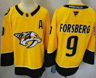 Men%27s Nashville Predators #9 Filip Forsberg Yellow Authentic Jersey